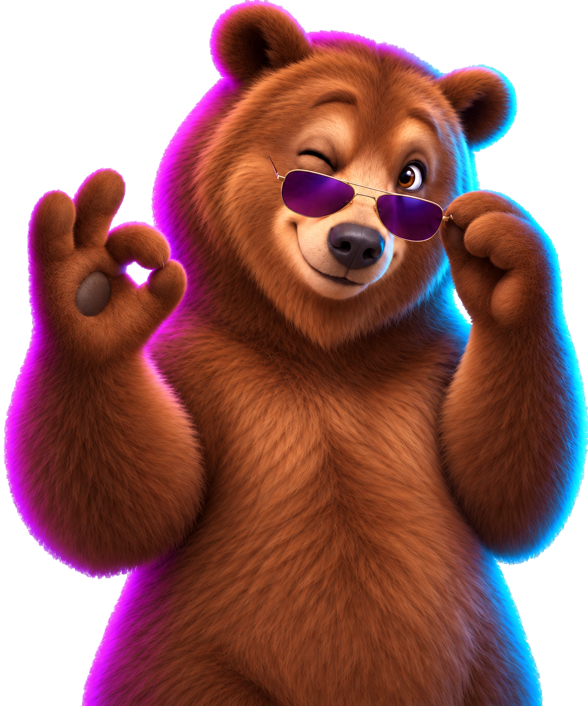 Balu the bear winks and gives an OK sign